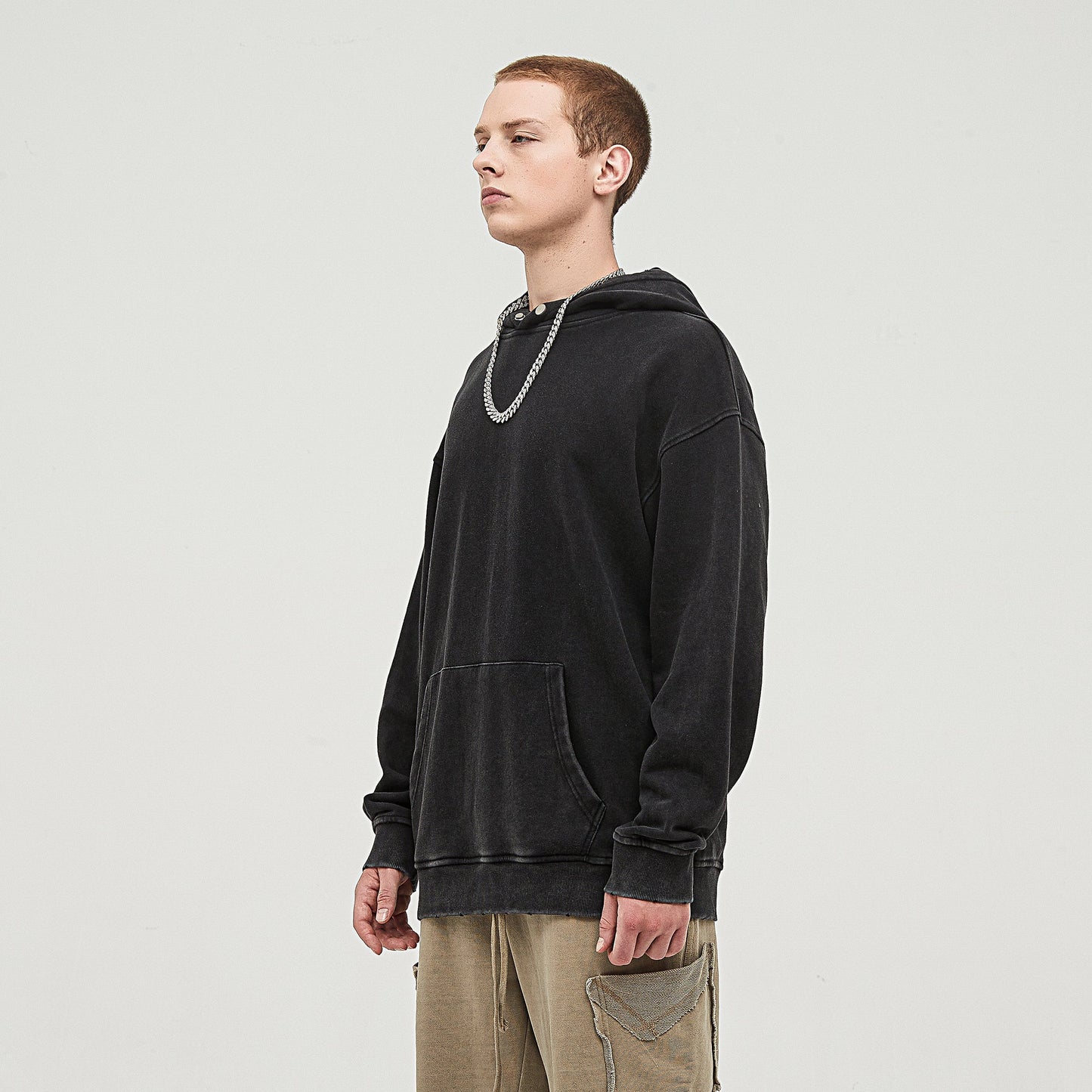 380GSM Unisex Snow Wash Snap Collar Hoodie