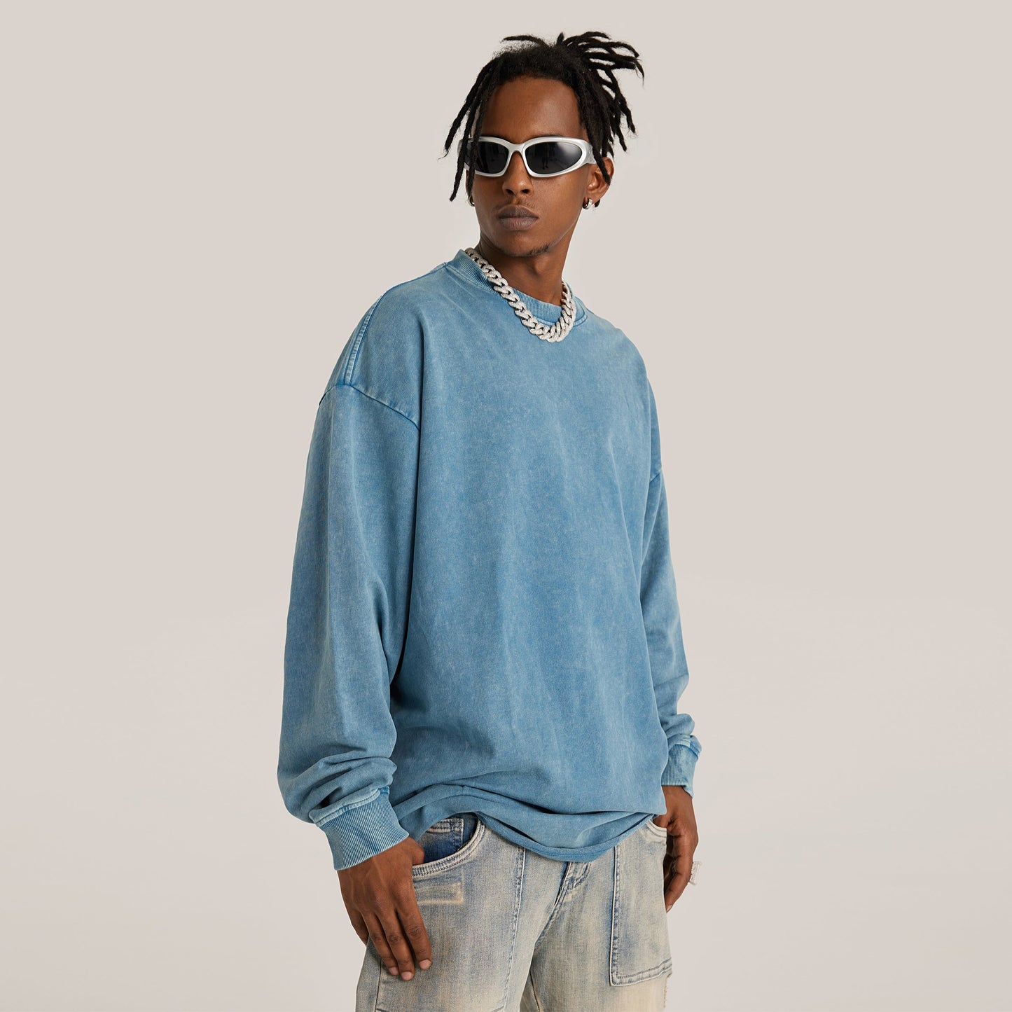 260GSM Unisex Raw Hem Faded Long Sleeve T-shirt