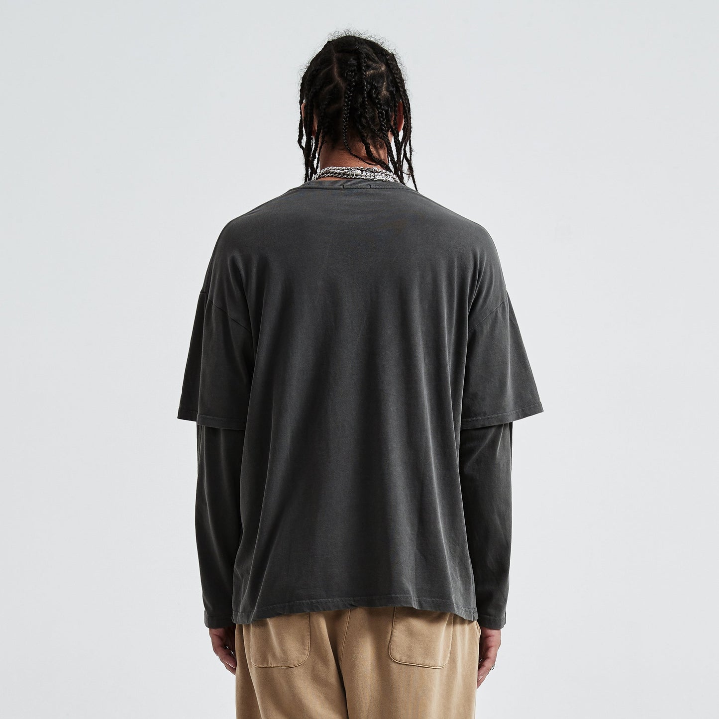 230GSM Unisex Faux-layered Faded Long Sleeve