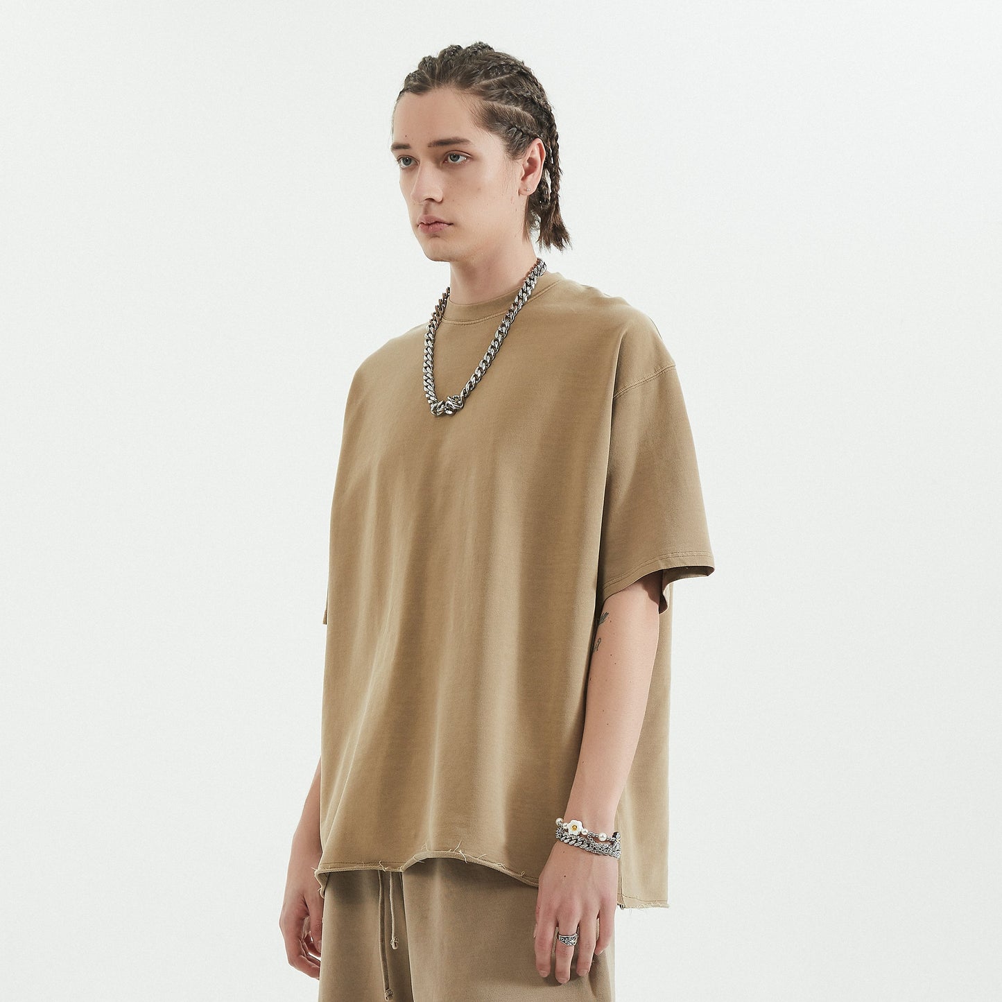 260GSM Unisex Faded Raw Hem T-shirt