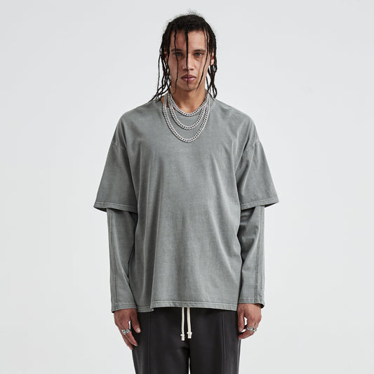 230GSM Unisex Faux-layered Faded Long Sleeve
