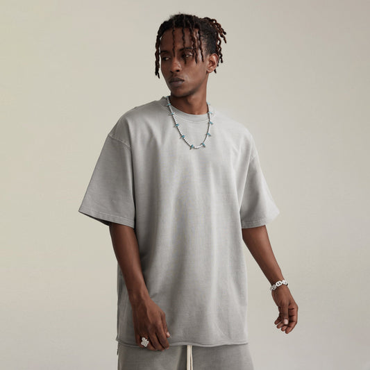 260GSM Unisex Faded Raw Hem T-shirt