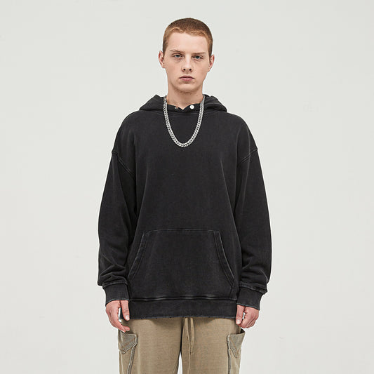 380GSM Unisex Snow Wash Snap Collar Hoodie