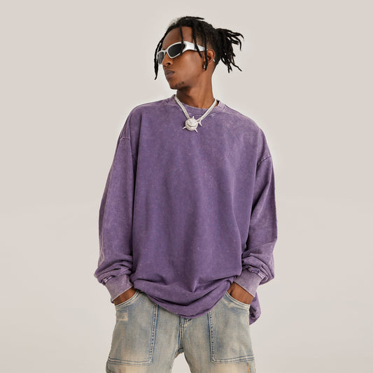 260GSM Unisex Raw Hem Faded Long Sleeve T-shirt