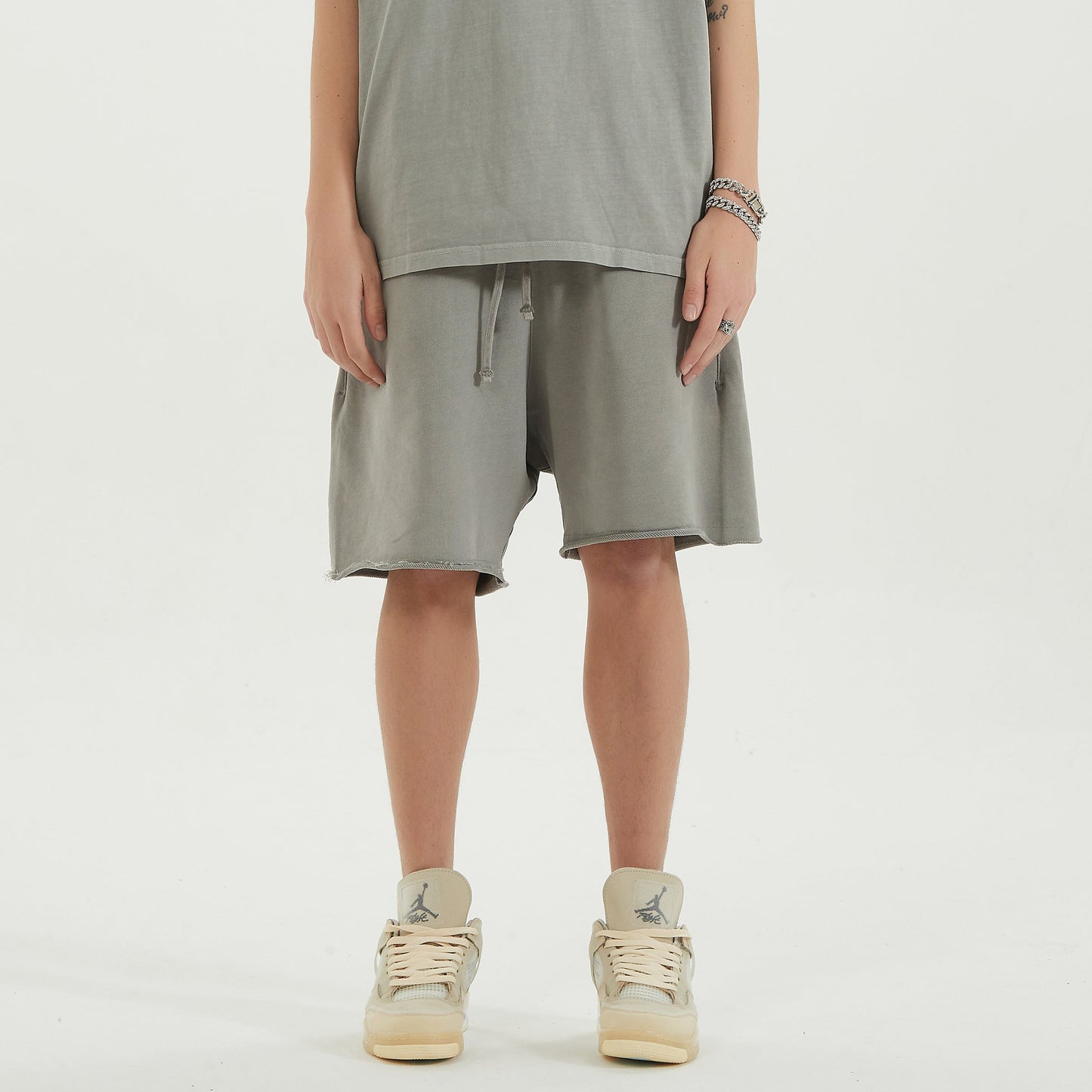 350GSM Unisex Raw Hem Washed Sweat Shorts