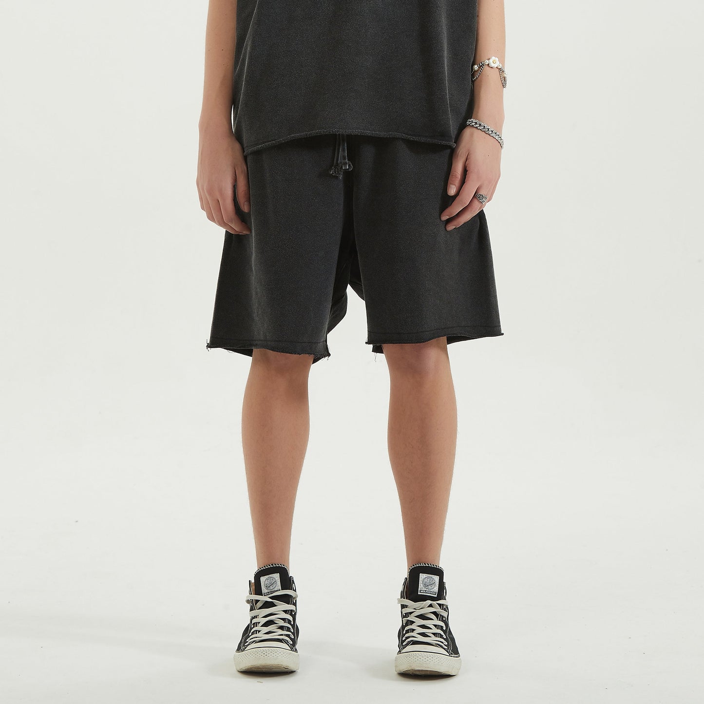 350GSM Unisex Raw Hem Washed Sweat Shorts
