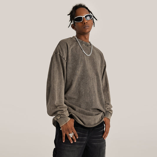 260GSM Unisex Raw Hem Faded Long Sleeve T-shirt