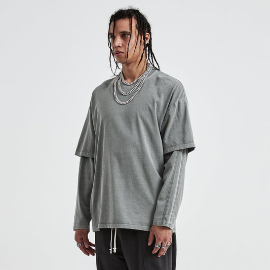 230GSM Unisex Faux-layered Faded Long Sleeve