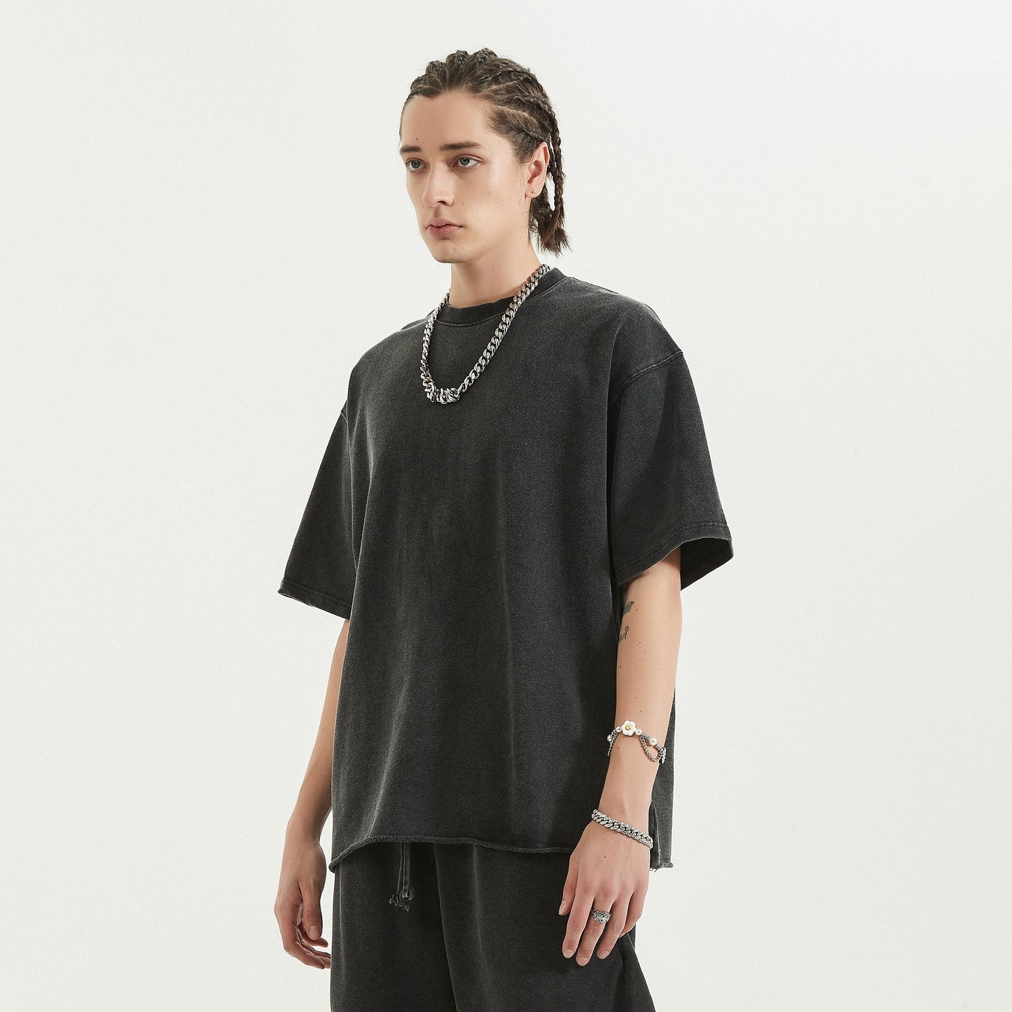 260GSM Unisex Faded Raw Hem T-shirt