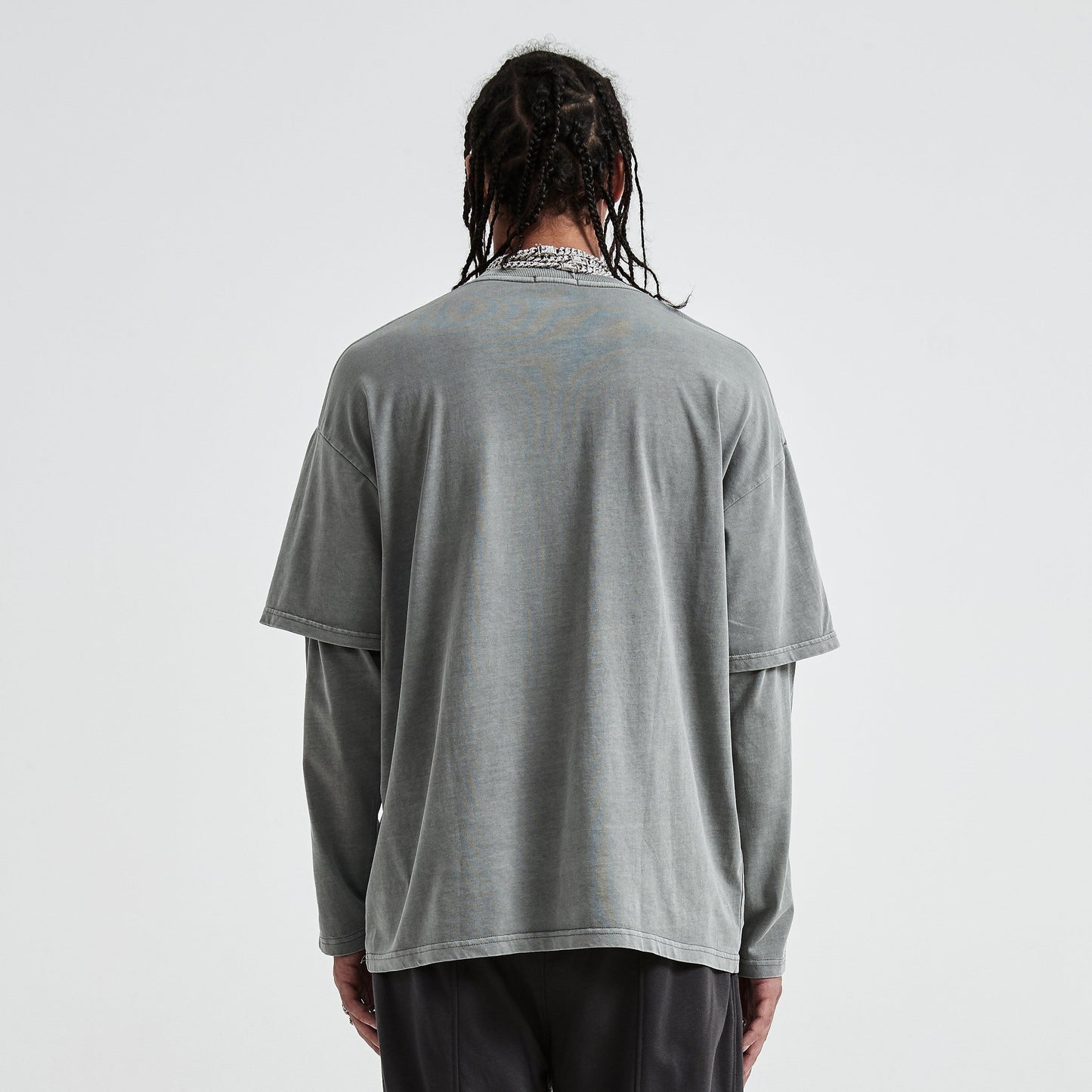 230GSM Unisex Faux-layered Faded Long Sleeve
