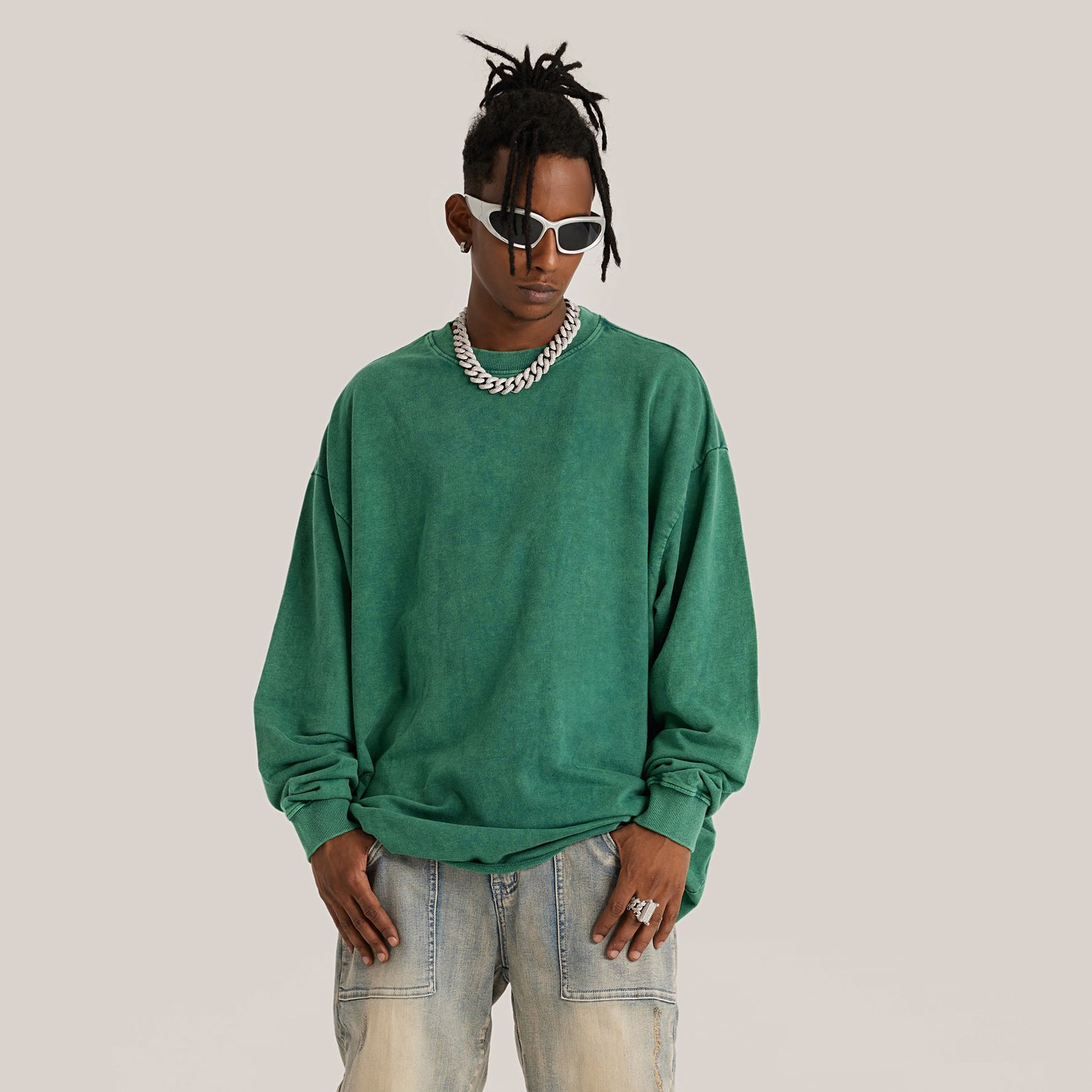 260GSM Unisex Raw Hem Faded Long Sleeve T-shirt