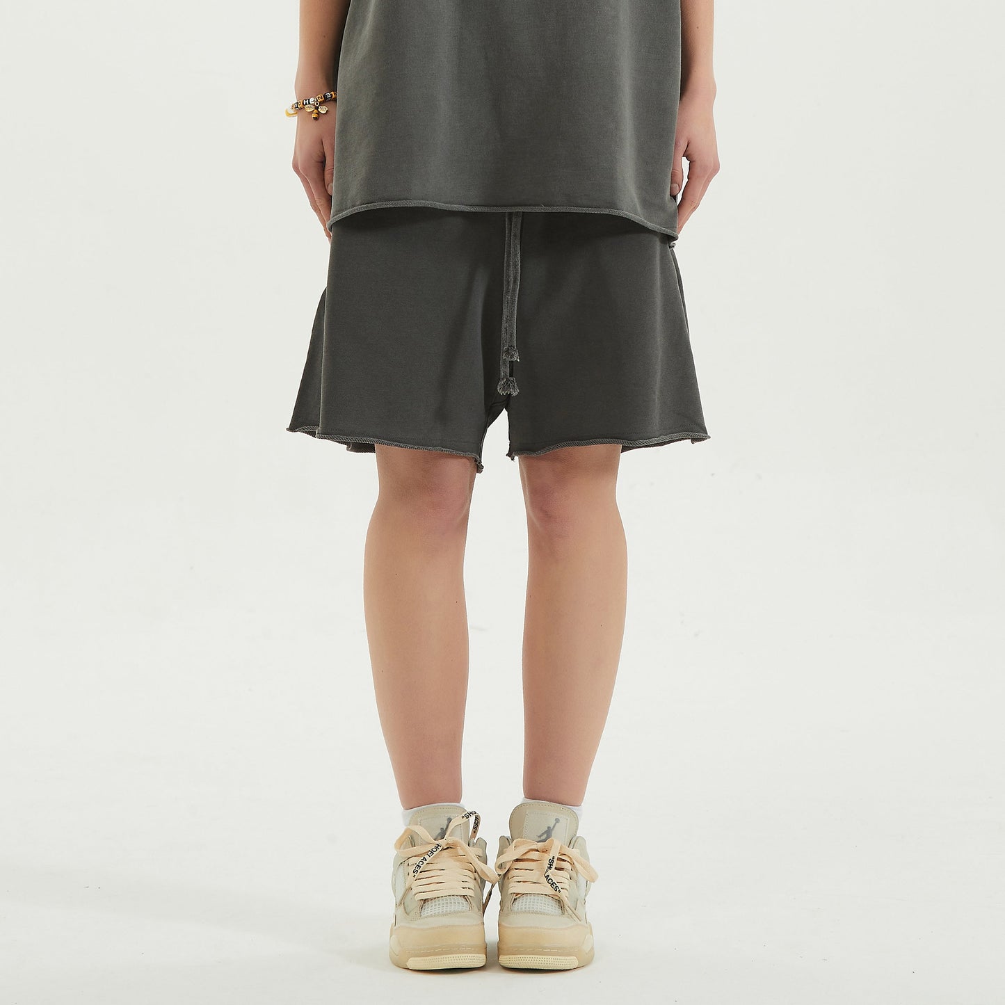 350GSM Unisex Raw Hem Washed Sweat Shorts